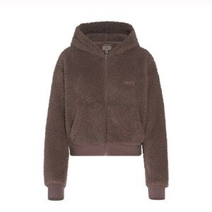 Skims Cozy Teddy Zip Up Hoodie Sweatshirt Brown Medium